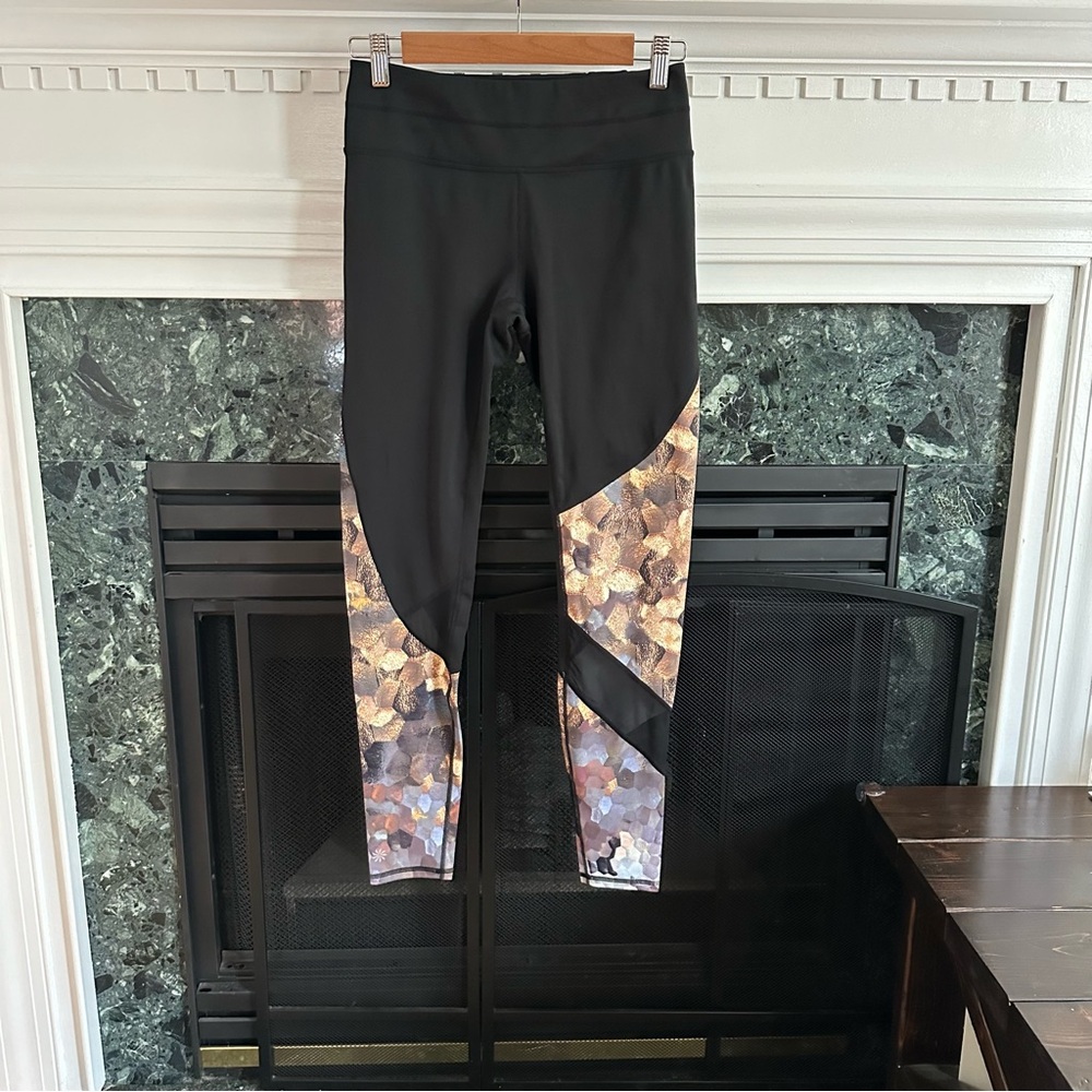 Athleta Black Leggings with Mesh & Mosaic Panels